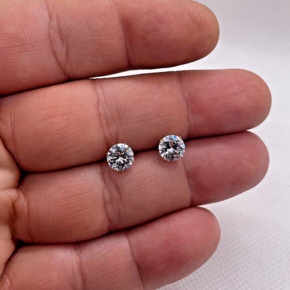 1 CARATS ROUND SIMULATED DIAMOND STUD EARRINGS 14K SOLID WHITE GOLD - Picture 6 of 7